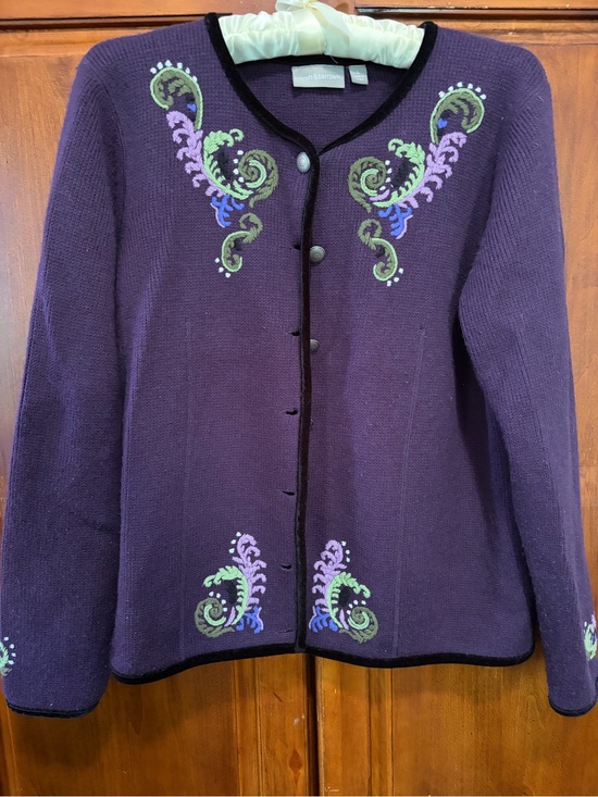 croft & barrow Sweaters - Croft & Barrow Purple Embroidered Cardigan with Green & Lavender Accents